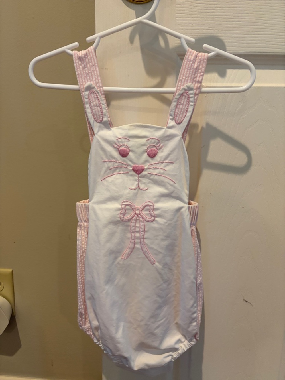 Little English Pink and White Bunny Onesie Sunsuit